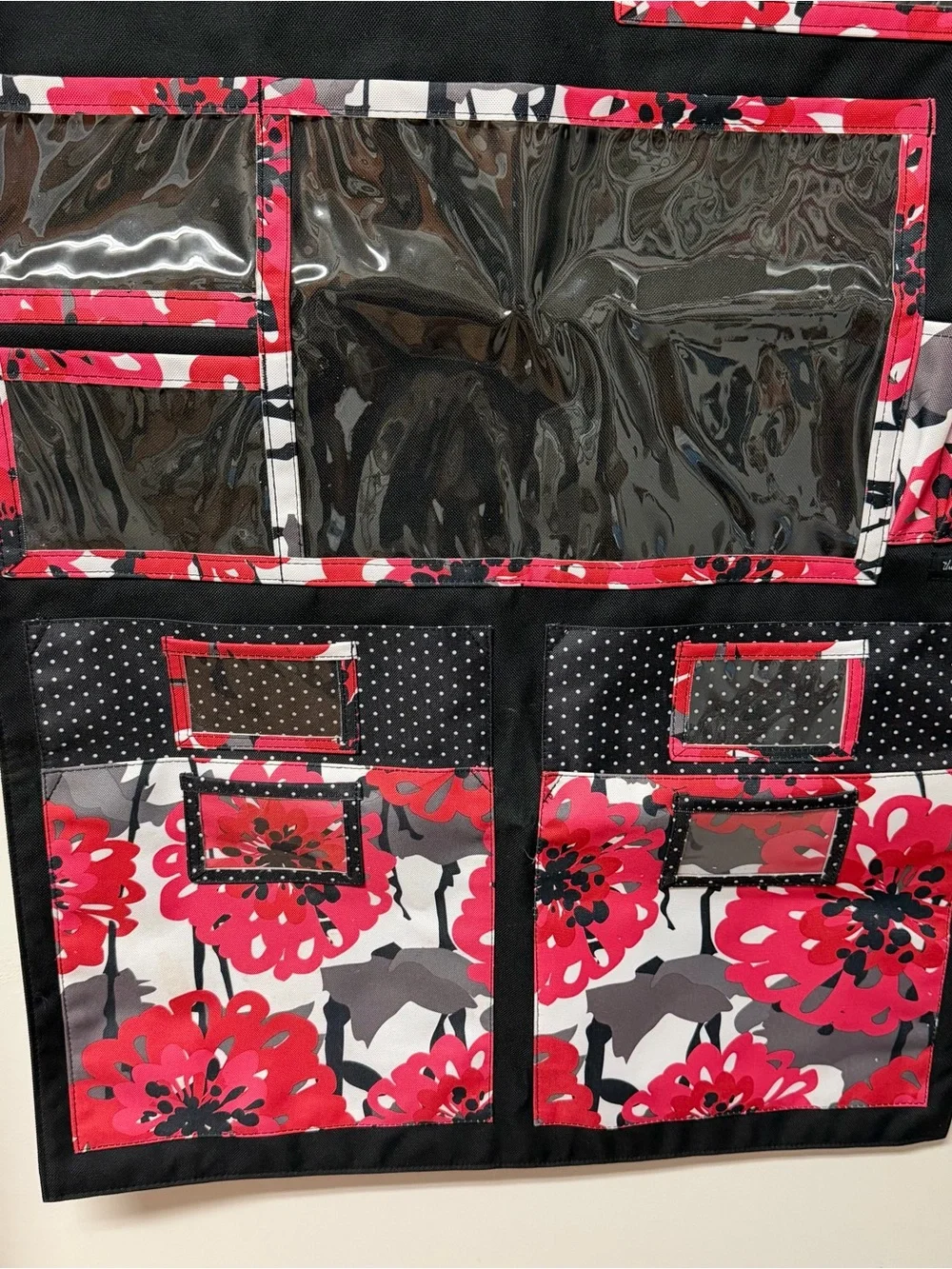 Black and Red Floral Hanging Organizer Pocket Panel